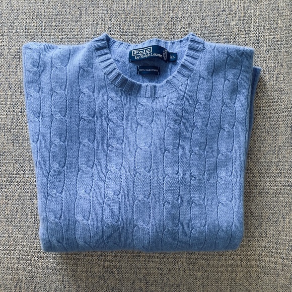 Ralph Lauren Cable-Knit Cashmere Sweater in baby blue SIZE XL - Picture 5 of 10